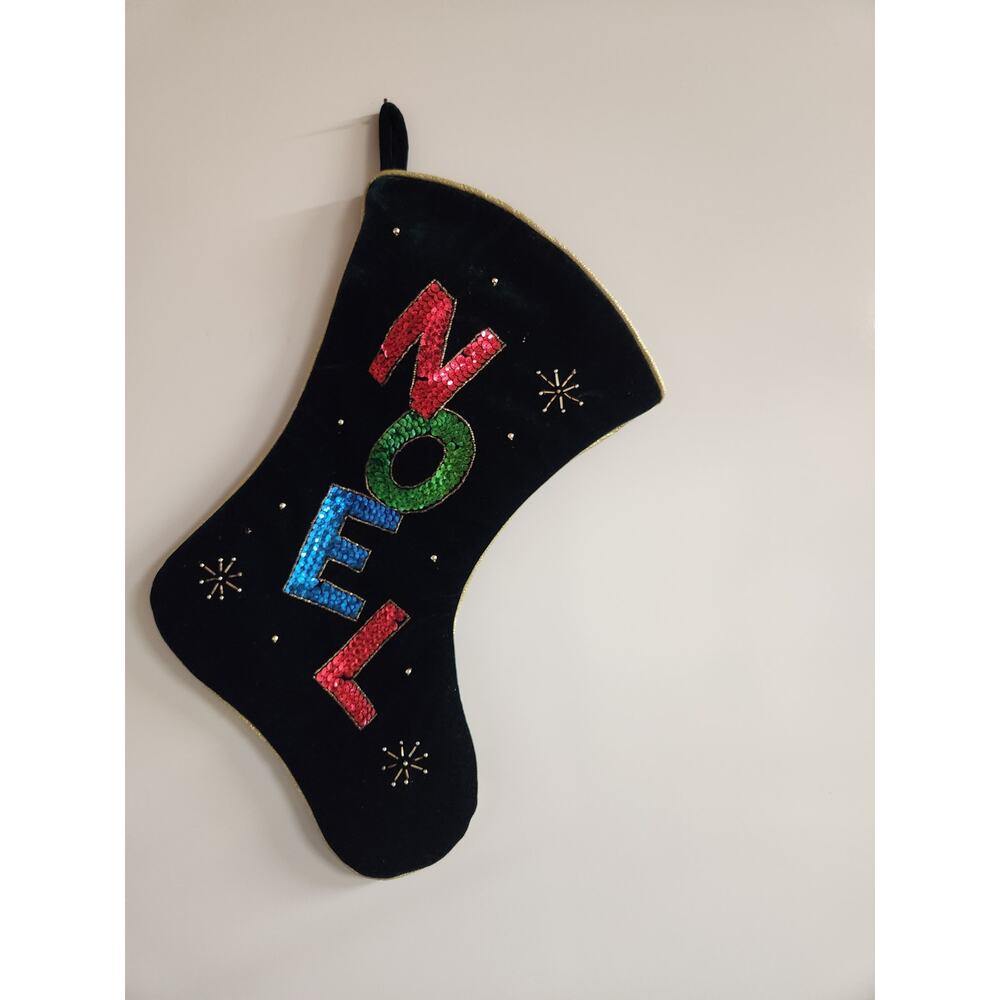 Santas Best Noel Green Velvet Christmas Stocking EUC